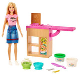 Barbie Noodle Bar Playset with Blonde Doll, Workstation, 2 White and Green Dough Containers, 2 Bowls, Play Knife and 2 Pairs of Chopsticks for Ages 4 and Up, Multi