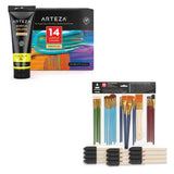 ARTEZA Acrylic Paint, Set 14 Colors, 120 ml, 4.06 oz. Tubes W/ Storage Box and Arteza Craft Brushes, 35 Assorted Brushes, Art Supplies for Artists and Hobby Painters