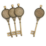 HUELE 10pcs Key Pendant Trays with Carved Flower Sided Cabochon Bezel Trays(Bronze)
