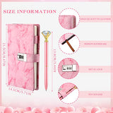 Diary with Lock Marble PU Leather A5 Journal Combination Lock Secret Personal with Diamond Pen for Girls Women Boys(Pink)