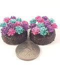 Fairy Garden Accessories. Miniature Flower Beds. Set of 2. Pink, Purple, and Blue Flowers. Dollhouse, Terrarium Décor.