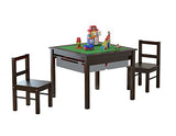 UTEX 2-in-1 Kids Multi Activity Table and 2 Chairs Set with Storage (Espresso with Gray Drawer)