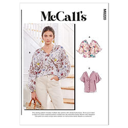 McCall's Misses' V-Neck Blouse and Mask Sewing Pattern Kit, Code M8220, Sizes XS-S-M, Multicolor