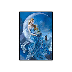 ELLONI 5D Diamond Painting Kits for Adults Diamond Art Kits Diamond Dots Kits for Adults Full Drill Fairy Sitting on the Moon Mosaic Embodery Arts Diamond Arts for Wall Decoration (12x16 inches, Blue)
