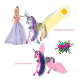 Color Changing Unicorn & Princess Doll, Color Change on Whole Unicorn Under Sunshine, 12'' Doll and 11'' Unicorn Toys & Gifts with Removable Saddle & Wings, Unicorn Gift for Girls