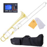 Mendini MTB-31 Intermediate B Flat Tenor Slide Trombone with F Trigger with Tuner, Case, Mouthpiece, Gloves and Cleaning Cloth