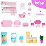 boppi Tall Wooden Girls Dolls House 3 Storey Town Mansion + Play Furniture Decoration Accessories