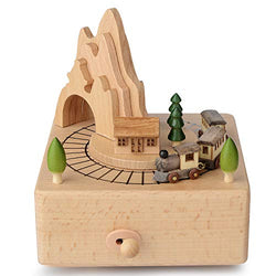 Takefuns Wooden Music Box Train for Girls, Musical Box Smart Castle Toy Decoration Birthday Present for Lover Friends and Children Plays Spirited Away Song