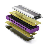 Eastar Major Blues Harmonica 10 Holes C Key Beginner Harmonica for Kids and Adults with Hard Case and Cloth, Purple