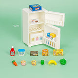 21 Pcs Mini House Miniature Refrigerator with Mini Food Set Mini Kitchen Furniture Fridge Decorations Miniature Food with Juice Milk Ice Creams Vegetables