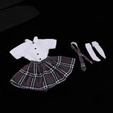 CUTICATE 1/3 BJD Girl Dolls Clothes Outfits for Night Lolita, Supper Dollfie, LUTS DOD SD - T-Shirt & Tie & Plaid Skirt & Socks