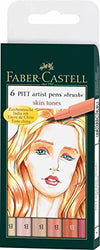 Faber-Castell India Ink Pitt Artist Pens, Set of 6 Brush Tip (B), Skin Tones (FC167162)