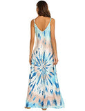 OURS Women's Summer Casual Floral Printed Bohemian Spaghetti Strap Floral Long Maxi Dress with Pockets (M, A-Blue)