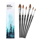 Sable Watercolor Paint Brushes-Kolinsky Water Color Artist Paint Brush 6PCS Paintbrushes with Point Round Cat's Tongue Dagger Shaped for Watercolor Acrylics Inks Gouache Tempera Painting