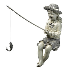 Design Toscano EU9305 Big Catch Fisherwoman Girl Fishing Garden Statue, 11 Inch, Two Tone Stone, Nellie's big Catch Fisherwoman: Small