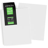 Arteza 30x40” Stretched White Blank Canvas, Bulk Pack of 2, Primed, 100% Cotton for Painting,