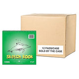 Full Case of 12 Books, Kids Sketch Book, 9"x9", 40 Sheets of 60# White Per Book, Spiral Bound