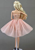 Light Pink Strapless Dress Skirt Lace Evening Party Wedding Princess Gown Fashion Clothes for 11.5 inch Doll Girl