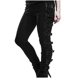 Plus Size Womens Pants Gothic Criss Cross Lace Up Buckle Strap Skinny Leggings Steampunk Ladies Trouser Black