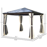 Outsunny 10' x 10' Aluminum Frame Patio Gazebo Canopy with Polycarbonate Hardtop Roof, Mesh Net Curtains, & Durability