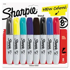 Sharpie 1927322 Permanent Marker, 5.3mm Chisel Tip, Assorted Fashion, 8/Pack