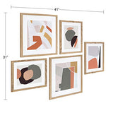 Kate and Laurel Mid-Century Modern Art Set, Set of 5, Natural, Bold Transitional Art Framed Under Glass