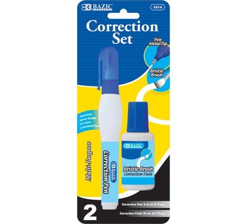 BAZIC Metal Tip Correction Pen & Correction Fluid (2/Pack)