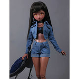 KDJSFSD BJD Doll 1/4 Original Anime Style Doll SD Dolls 15.5 Inch Ball Jointed Doll Fashion DIY Toys with Denim Suit Shoes Wig Hair Makeup Necklace,Christmas Birthday Gift for Kids Girls Children