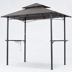 MASTERCANOPY Grill Gazebo 8 x 5 Double Tiered Outdoor BBQ Gazebo Canopy with LED Light (Gray)