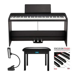 KORG B2SP 88-Key Digital Piano with Stand + 3 Pedal Unit bundle with Knox Gear Bench, Music Light and Focus Piano Book/CD (4 Items)