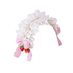 YOMORIO Womens Strawberry Maid Cosplay Hair Hoop Lolita Cute Bows Headwear Vintage Lace Hairband (White)