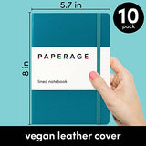 PAPERAGE Lined Journal Notebooks, 10 Pack, (Turquoise), 160 Pages, Medium 5.7 inches x 8 inches - 100 GSM Thick Paper, Hardcover