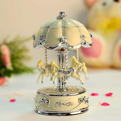 AgoHike Silver Flower Umbrella Plating Rocking Horse Music Box