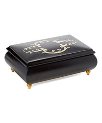 Black Lace Design Arabesque Italian inlaid musical jewelry box in elegant matte finish with