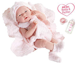 JC Toys La Newborn All-Vinyl-Anatomically Correct Real Girl 15" Baby Doll in Pink Knit Outfit and Accessories, Designed by Berenguer.