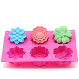 YGEOMER 2 PCS 6 Cavity Assorted Silicone Flower Soap Mold DIY Soap Mold Handmade Chocolate Biscuit Cake Muffine Silicone Mold, with 2 S Hooks as Gift