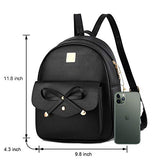 Girls Bowknot 3-Pieces Fahsion Leather Backpack Backpack Purse for Women Rucksack for Ladies Shoulder Bag Black