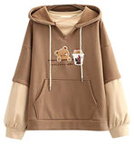 Dinosaur Bunny Rabbit Bear Cat Ears Hoodie For Girls Teens Teenagers Oversize Top Sweatshirt Jumper Shirt (BrownN)