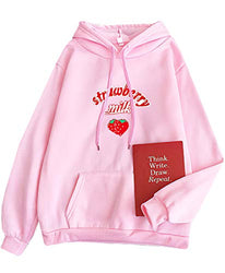 Fashiononly Women Kawaii Sweatshirts Cute Strawberry Milk Hoodie Kpop Pullover