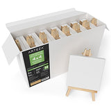 Arteza 4x4” Mini Stretched White Blank Canvas with Easel, Bulk Pack of 14, Primed, 100% Cotton