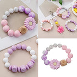Silicone Beads DIY Making Kit Mixed Color Polygonal Beads Bulk for Bracelet Necklace Jewelry Keychain Crafts, Beads Accessory for Craft,with Elastic Rop (Purple Pink White)
