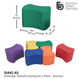 FDP SoftScape 10 inch Butterfly Stool Modular Seating Set for Toddlers and Kids, Soft Lightweight Foam, Colorful Flexible Seating for In-Home Learning, Classrooms and Daycares (6-Piece Set) - Assorted