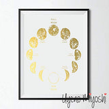 Moon Phase II Gold Foil Art Print Moon Calendar Gold Print Moon Phase Modern Gold Wall Art Decor (08" x 10" UNFRAMED)