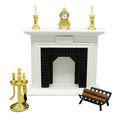 SAMCAMI Dollhouse Furniture Living Room Fireplace Set (6 pcs) - 1 12 Scale Miniature Dollhouse Wooden Accessories