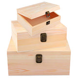 ADXCO 3 Pack Unfinished Wood Treasure Chest Decorative Wooden Box Pine Wood Box with Locking Clasp for Crafts, Art, Hobbies, Projects, Jewelry Box and Home Storage