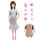EVA BJD Pregnant Baby Doll 1/6 SD Doll Feeding Set Accessories, 14 Inch Doll with Baby Bottle and Toy (Black)