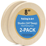 Unfinished Round Birch Wood Canvas Panels Kit, Falling in Art 2 Pack of 8’’ Studio 3/4’’ Deep Cradle Boards for Pouring Art, Crafts, Painting, and More