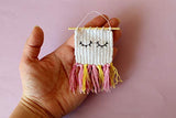 Miniature tapestry, dollhouse wall hanging with kawaii eyes lashes. Handmade weaving
