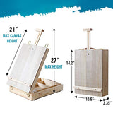 WELLAND Small Wooden Box Easel, Portable Desktop Easel for Painting, Adjustable Table Top Sketch Box Easel Storage Case for Kids Adults, Solid Pine Wood | 15" W x 10.65" D x 4.15" H