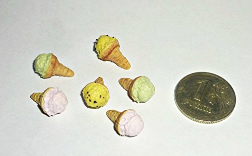 Ice cream 6 pieces (melon, pistachio, cherry). Dollhouse miniature 1:12